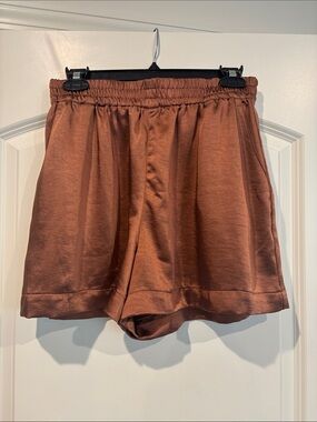 Dynamite Brown Satin-Look Elastic Shorts